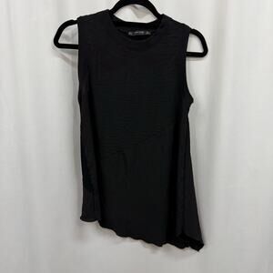 Zara Basics Collection Black Crew Neck Asymmetrical Scallop Hem Black Top S